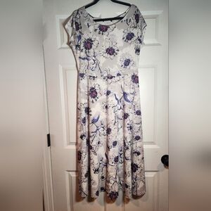 Stretchy Purple Floral Short Sleeve Fit And Flare Maxi Dress